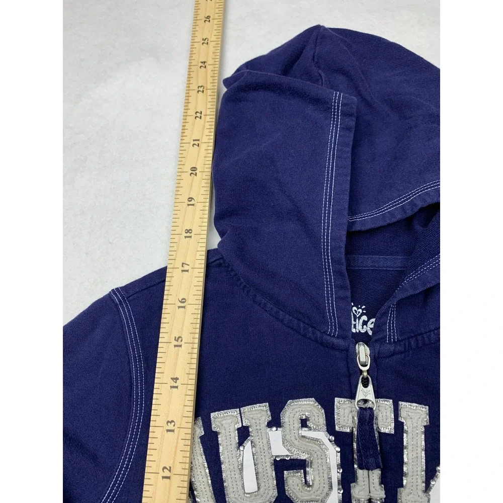 Justice Girls Navy Blue Short Sleeve Full Zip Hoodie Rhinestone Graphic Size‎ 10
